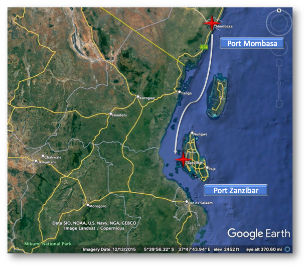Map of the intended destination at Zanzibar